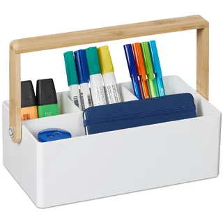 Relaxdays Organizer mit Griff 8,5 x 26 x 16 cm 16-tlg. weiß