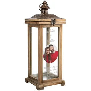 Landhaus Laterne mit Foto personalisiert | XL Holzlaterne 42 cm groß | Geschenkidee zu Muttertag Mutter Vater Oma Opa Hochzeitstag Eltern | Gartendeko, Gartenlaterne