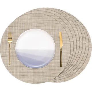 Banchif Platzsets abwaschbar Tischsets abwaschbar Rund 38 cm Platzdeckchen | Platzsets abwaschbar 8er Set Platzdeckchen PVC Rund rutschfest Tischsets abwischbar gewebte Vinyl (Gelb)