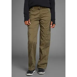 Cargohose KANGAROOS, Damen, Gr. 34, N-Gr, grün (dunkelgrün), Web, Obermaterial: 50% Baumwolle, 46% Polyamid, 4% Elasthan, kontrastfarbene Details, unifarben, bequem bodenlang, Hosen Cargohose, mit besonderem Taschen-Design