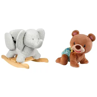 Nattou Schaukeltier Elefant Tembo, Baumwolle, 60 x 30 x 45 cm, Grau & VTech Baby Krabbel-mit-Mir-Bär – Interaktives Plüschtier, das alleine krabbelt, zählt, spricht und singt