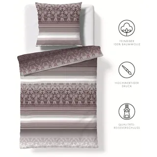 Bettwäsche FLEURESSE "Aspen", braun, B/L: 135cm x 200cm, 1 Stk., 1 Stk., Feinbiber, B/L: 80cm x 80cm, 2 Stk., Feinbiber, Obermaterial: 100% Baumwolle, Bettwäsche, Bettwäsche, Feinbiber mit Karo