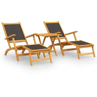 vidaXL Garten-Liegestühle mit Tisch Massivholz Akazie und Textilene - Braun