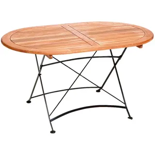 Gardenson Gartentisch , Naturfarben , Holz, Metall , Eukalyptusholz , massiv , oval , X-Form , 90x75x140 cm , FSC Mix , klappbar , Gartenmöbel, Gartentische, Gartentische