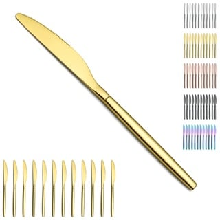 Berglander Gold Tafelmesser Set von 12 Stück, Titan Gold Edelstahl modernes Abendessen messer, Buttermesser, ideal für Zuhause, Toilettenzimmer, Hotel, Hochzeit, spülmaschinenfest