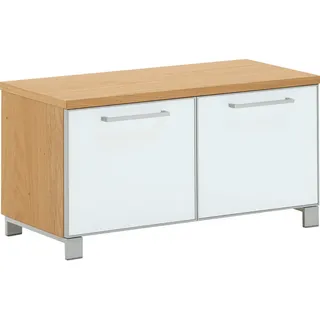 Novel Garderobenbank , Weiß, Eiche Bianco , Holz, Glas , Eiche , furniert , 84x45x40 cm , Goldenes M, Made in Germany, DGM-Klimapakt , Typenauswahl , Holzmöbel, Sitzgelegenheiten Holz, Holzbänke, Garderobenbänke Holz