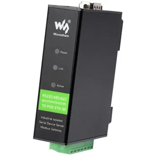 Waveshare Rail-Mount Serial Server RS232/485/422 to RJ45 Ethernet Module POE Function TCP/IP to Serial Supports Modbus Gateway for Data Acquisition IoT Gateway and Intelligent Instrument Monitoring