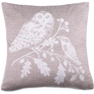 Dreams & Drapes - Graue Eule und weißes Fleecekissen (43 x 43 cm) – Füllung inklusive – Waldtier-Design – Grau mit Bezug/Einsatz – passender Bettbezug erhältlich