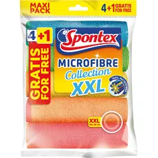 Spontex Mikrofaser Collection XXL 4+1 Allzwecktücher, Bunte Mikrofasertücher für viele Einsatzbereiche im Vorteilspack, 1 x 5er Pack