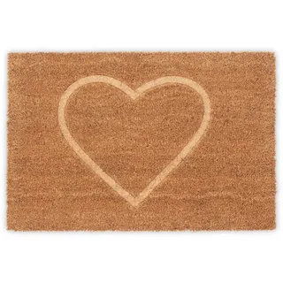 Relaxdays FUßMATTE , Hellbraun , Textil, Kunststoff , Herz/Romantik , Rechteckig , 60x40 cm , rutschfest , Teppiche und Böden, Schmutzfangmatten, Fußmatten