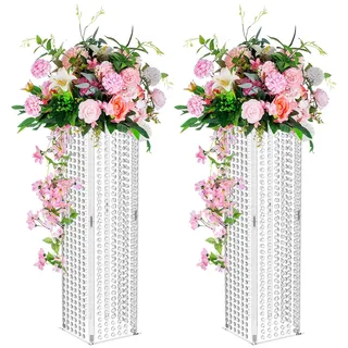 NUPTIO Blumenständer Vase, 2 Stück 80cm Hoch, mit Hängende Kristalle