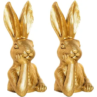 Logbuch-Verlag Osterhase Deko-Figuren, 2er Set: Goldene Osterhasen-Figuren, Moderne Osterdeko, Edle Deko-Hasen für Tisch, Kommode & Eingangsbereich, Indoor, als Geschenk, 17 cm