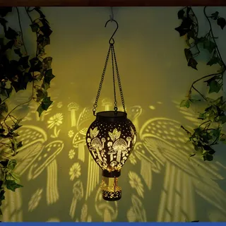 Maximex Solar Gartenleuchte Heißluftballon in Bronze-Optik, hängend, warmweiße LEDs, Dämmerungssensor, wetterfest, Solarleuchte für Garten, Balkon und Terrasse, Ø 15 x 47 cm, Metall
