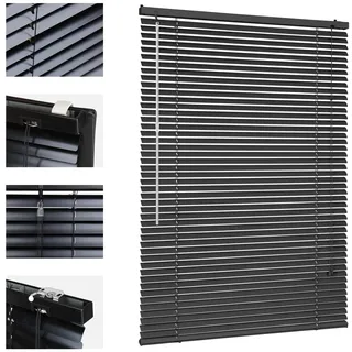 Sekey Klemmfix-Jalousie für Fenster freihängend, 25mm Alu-Lamellen, mit Bohren, inklusive Montagematerial Aluminium-Jalousie ohne Bohren, 105x160cm,Schwarz