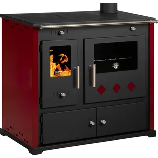 Kaminofen mit Backfach und Herdplatte Pracktik Lux Rot Holzofen 9,5 kW Kamin Ofen Dauerbrandofen Werkstattofen Schwedenofen Hüttenofen Heizofen - Rot