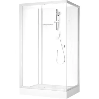Duschkabine 90x115 MARWELL Komplettdusche Fresh Shower Rectangle - 90x115x205cm - Komplettdusche mit Fronteinstieg - mit Gleittüren - hochwertige Aluminiumprofile - Silber