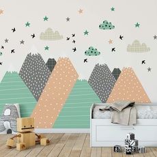 Ambiance Sticker Scandinavian Nordic Darinka Mountains Wandtattoos, DIY-Wohnkultur, abziehbare Aufkleber zum Abziehen und Aufkleben, wasserdichte und selbstklebende Wandkunst - 55 x 110 cm
