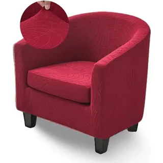 Highdi Elastische Sesselbezug Sesselschoner 2-Teilig, Stretch Jacquard Sesselhusse Club Chair Schonbezug Sofabezug | für Cocktailsessel Clubsessel Wohnzimmer Loungesessel, Rot