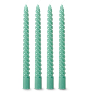 flature Spiralkerzen gedrehte Deko Kerzen - Twisted Candles 4er Pack durchgefärbte Stabkerzen gedreht 2,2cm Durchmesser aus Paraffinwachs, 25cm Hoch, Boho dekorative Kerzen, Salbei