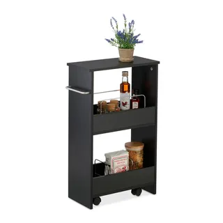 Relaxdays Nischenwagen, 3 Etagen, schmales Nischenregal für Küche & Bad, HxBxT: 66,5 x 42 x 20 cm, Rollregal, schwarz - Holzwerkstoff, Metall, Kunststoff , 42x66.5x20 , Esszimmer, Servierwagen