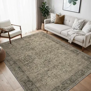 BEIMO Vintage Waschbarer Teppich Wohnzimmer, 240x300cm Hellbraun | Boho Orientalisch, Großer Weicher Kurzflor Carpet mit Rutschfester für Küche und Bettvorleger Schlafzimmer