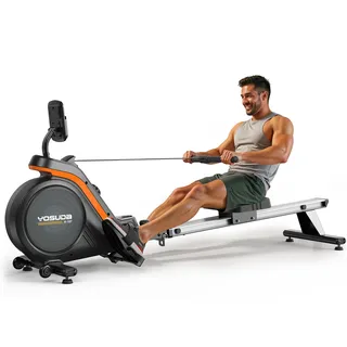 YOSUDA Rudergerät Zuhause, 16 Dynam. Widerstand, für Große bis 181kg, Ultra-Leise Magnetisch, Komfort-Sitz, Bluetooth/App, Alu-Schiene, Flaschenhalter, 90% Vormontiert, Rowing Machine