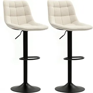 HOMCOM Barhocker 2er-Set, Gepolstert Barstuhl mit Lehne, Stahlgestell, Chenille-Optik, Höhenverstellbare Küchenstühle mit Fußstütze 360° Drehbar Tresenhocker für Küche, Wohnzimmer Beige - Beige