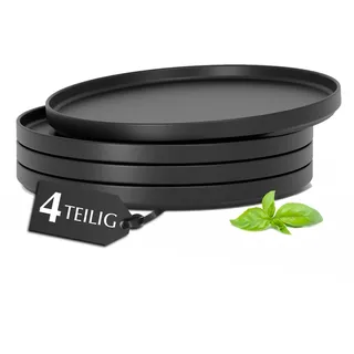 MIAMIO – Teller Set 4 Personen/Keramik Geschirr 4er Set, Steingut Tafelservice Modern, Spülmaschinen- und Mikrowellenfest – Luxe Kollektion (Schwarz, Große Teller (4x))