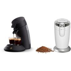 Philips Senseo Original Plus Kaffeepadmaschine & Clatronic® elektrische Kaffeemühle, Kaffeemühle mit Edelstahlschlagmesser, Fassungsvermögen 40 g, 120-Watt Motor, weiß-edelstahl, KSW 3306