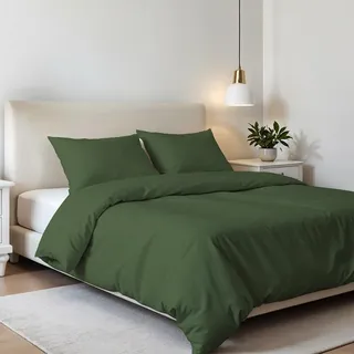 Bettwäsche-Set für Doppelbett, Mikrofaser, elegant, hergestellt in Italien, Bettbezug 250 x 200 cm, mit Überschlag und Kissenbezügen, Dunkelgrün, Doppelbett