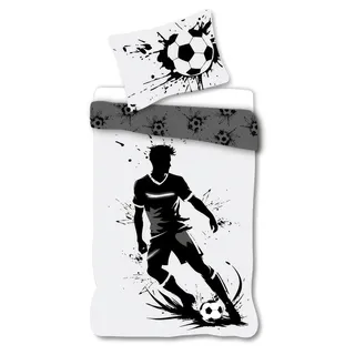 Bettwäsche Fußball Spieler Schwarz Weiß 135 x 200 cm, 100 % Baumwolle