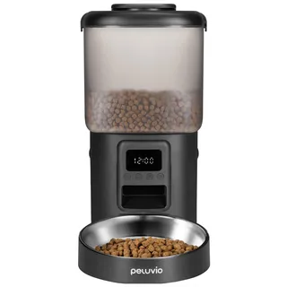 Peluvio Crispy Futterautomat für Hunde, Automatischer Futterspender Hund mit Timer, bis zu 4 Mahlzeiten, Notstrom mit Batterie, USB-C, LCD Display, Edelstahl Napf, 4,5 L für Trockenfutter 5-15 mm
