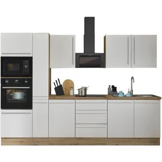 Küchenzeile KOCHSTATION "Florida", weiß (küche: weiß, front: weiß matt, korpus: artisan eiche, arbeitsplatte: artisan eiche), B:300cm H:211cm T:60cm, Komplettküchen-Sets, Küchenzeile, Breite 300 cm, wahlweise mit E-Geräten,Softclose für Türen/Schubkästen