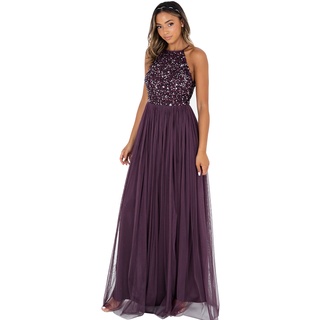 Maya Deluxe Damen Womens Ladies Bridesmaid Maxi Dress Halter Neck Sequin Embellished Prom Graduation Wedding Brautjungfernkleid, Berry, EU 52(UK 24)