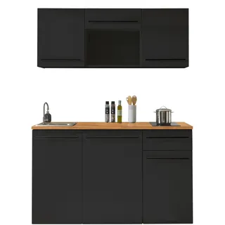 84-240-18 Single Küche JAZZ Küchenblock Küchenzeile Schwarz ca. 160 x 212 x 60 cm