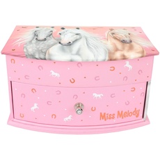 Bild 12404 Miss Melody Sundown - Kleines Schmuckkästchen in Rosa mit Pferde-Motiv, Schmuckbox mit Spiegel und Klappdeckel