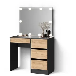 Livinity® Schminktisch Imola Anthrazit/Goldkraft Eiche 120 cm mit LED Beleuchtung , Holzwerkstoff , 5 Fächer , 5 Schubladen , Rechteckig , 90x75x55 cm , Schlafzimmer, Schminktische