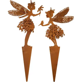 Storm's Gartenzaubereien Gartenstecker Elfen- Feenstecker 2er Set - mit 2D-Flügeln in Rostoptik - Zauberhafte Balkon- und Garten-Deko - Feenfiguren - Zaundeko