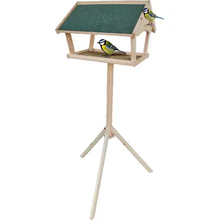Relaxdays Vogelfutterhaus mit Ständer, 137 cm hoch, wetterfestes Dach, Garten & Balkon, Vogelhaus, Tannenholz, Natur