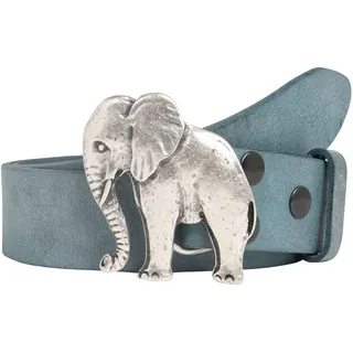 Ledergürtel RETTUNGSRING GÜRTEL, Damen, Gr. 100, blau (jeansblau), Leder, unifarben, Gürtel Ledergürtel, mit austauschbarer Schließe »Elefant«