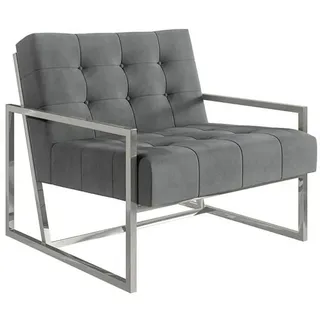 s-style möbel Loungesessel Samt 84 x 81 x 89 cm Grau/Silber