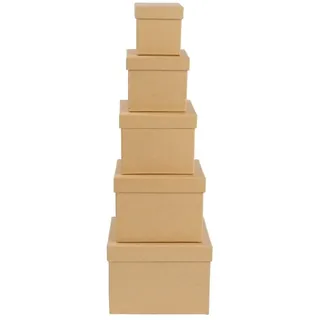 Ideen mit Herz Geschenkboxen mit Deckel | Pappboxen | 5er Set | 5 verschiedene Größen ineinander, groß bis klein | Kraftpapier-Karton | ideal für Geburtstag & Hochzeit | quadratisch 6 bis 14cm