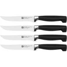 ZWILLING Vier Sterne Steakmesser-Set 4-teilig, Klingenlänge 12 cm, Rostfreier Spezialstahl, Ergonomischer Kunststoff-Griff, Schwarz [Made in Germany], Bunt