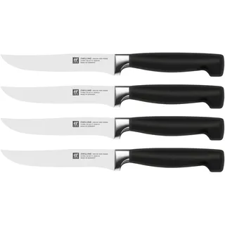 ZWILLING Vier Sterne Steakmesser-Set 4-teilig, Klingenlänge 12 cm, Rostfreier Spezialstahl, Ergonomischer Kunststoff-Griff, Schwarz [Made in Germany], Bunt