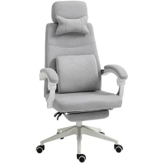 Bürostuhl ergonomisch Kopfkissen Lendenkissen Fußstütze Gamingstuhl Grau 62x68x117-127cm , Leder , 68x117x62 cm , Büromöbel, Bürostühle, Drehstühle