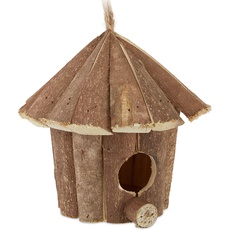 Relaxdays Mini Vogelhaus, Deko zum Aufhängen, unbehandeltes Holz, rustikal, Balkon, Garten, Häuschen 16x16x16 cm, natur