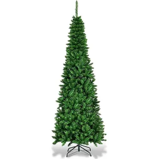 200 cm Schmaler Weihnachtsbaum mit Warmweißen LEDs Künstlicher Tannenbaum Grün - Grün