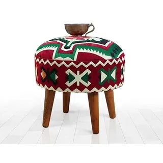 Atelier Del Sofa Stilvoller Pouf mit Holzbeinen, 42 cm hoch, 46 cm tief | 50% Baumwolle & 50% Polyester, 7 cm orthopädischer Schaumstoff | Ideal für rustikale und orientalische Einrichtung