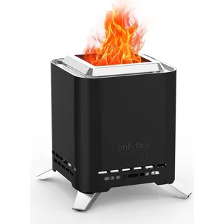 Quadratischer Tischfeuergrill mit Topfhalter und Tragetasche Kleine tragbare rauchfreie Feuerstelle Funktioniert mit Pellets oder Holz Tragbarer Tischfeuerplatz für Garten Camping Schwarz