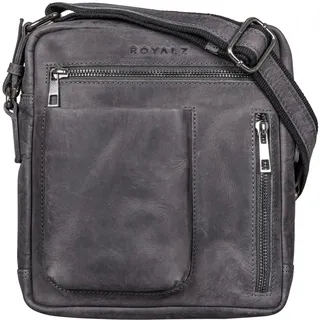 ROYALZ 'Antonio' Herrentasche Leder klein im Vintage Look - kleine Männer Umhängetasche aus Echtleder - kompakte Messenger Bag Ledertasche Herren mir Reißverschluss, Farbe:Navy Grau